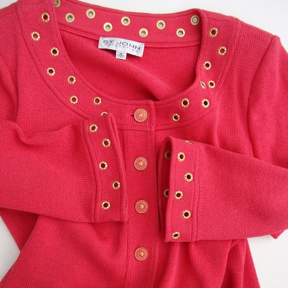 SIZE 10. ST. JOHN Collection coral crepe knit button up blazer. - Picture 7 of 16